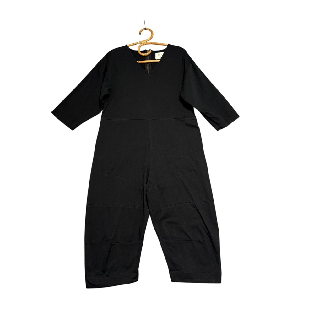 Plumo‎ Studio | Black 100% Cotton V-Neck Jumpsuit Barrel Crop Leg Size S